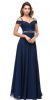 Cold Shoulder Beaded Waist Long Bridesmaid Prom Dress in Navy
